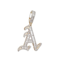 Yellow Gold Baguette Diamond Letter A Initial Pendant (14K)