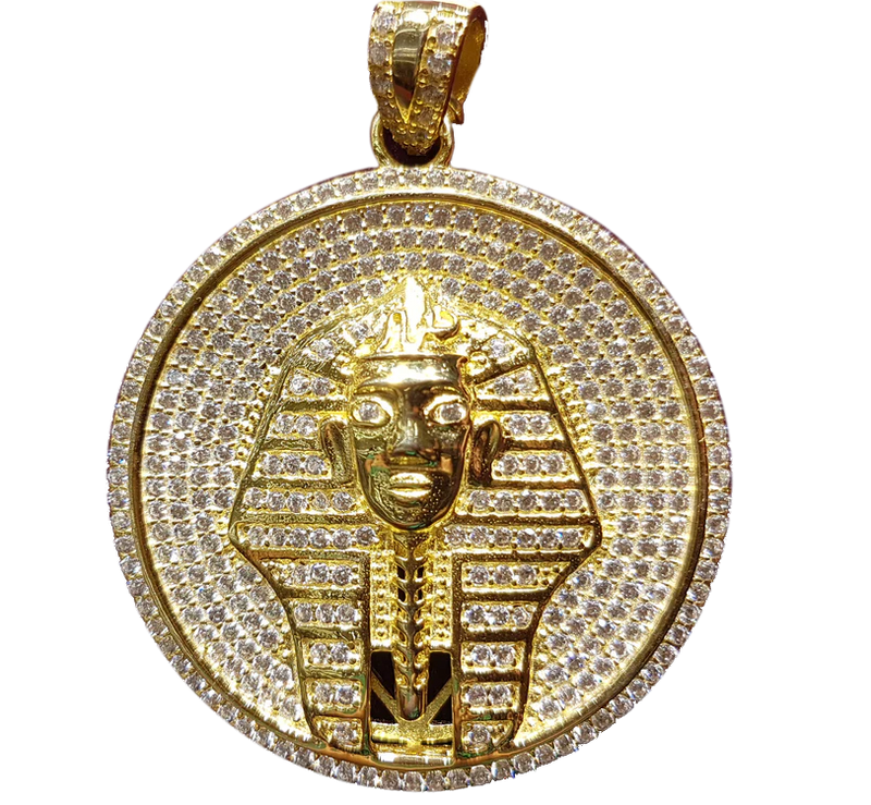 Iced Out Pharaoh Medallion Pendant (Silver)