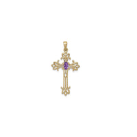 Oval Purple Stone Fleur De Lis Cross Pendant (14K)