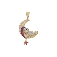 Sleep Time Teddy Bear on Crescent Moon CZ Pendant (14K) Popular Jewelry - New York
