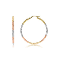 Tri-Color Diagonal Diamond-Cut Hoop Earrings (14K) large - Popular Jewelry - New York