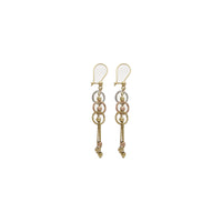 Tricolor Circle Trio and Beads Dangle Earrings (14K)