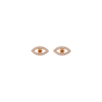 Citrine and White Sapphire Evil Eye Stud Earrings (14K Rose) front - Popular Jewelry - New York