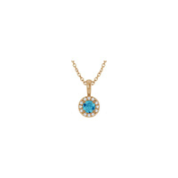 Natural Round Blue Zircon and Diamond Halo Necklace (Rose 14K) front - Popular Jewelry - New York