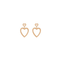 Small and Large Heart Outline Dangle Earrings (Rose 14K) front - Popular Jewelry - New York