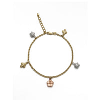 Flowers and Stars Charm Bracelet (Tricolor 14K) Popular Jewelry - New York