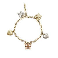 Triple Butterfly and Double Diamond-Cut Heart Bracelet (14K).