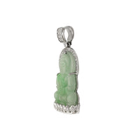Meditating Guan Yin Diamond Framed Jade Pendant (14K)