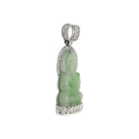 Meditating Guan Yin Diamond Framed Jade Pendant (14K)
