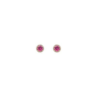 3.5 mm Round Pink Tourmaline and Diamond Halo Stud Earrings