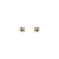 Aquamarine and Natural Diamond Leafy Halo Stud Earrings (Rose 14K) front - Popular Jewelry - New York