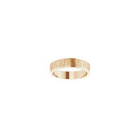 Front view of a Greek Key patterned band made of 14K rose gold