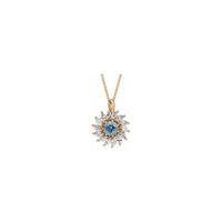 Natural Aquamarine and Marquise Diamond Halo Necklace (Rose 14K) front - Popular Jewelry - New York