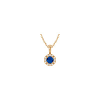 Natural Round Blue Sapphire and Diamond Halo Necklace