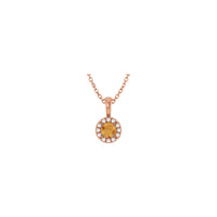 Natural Round Citrine and Diamond Halo Necklace