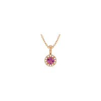 Natural Round Pink Tourmaline and Diamond Halo Necklace