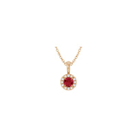Natural Round Ruby and Diamond Halo Necklace