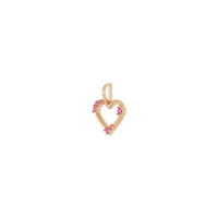 Pink Sapphire Accented Heart Outline Pendant (Rose 14K) diagonal - Popular Jewelry - New York