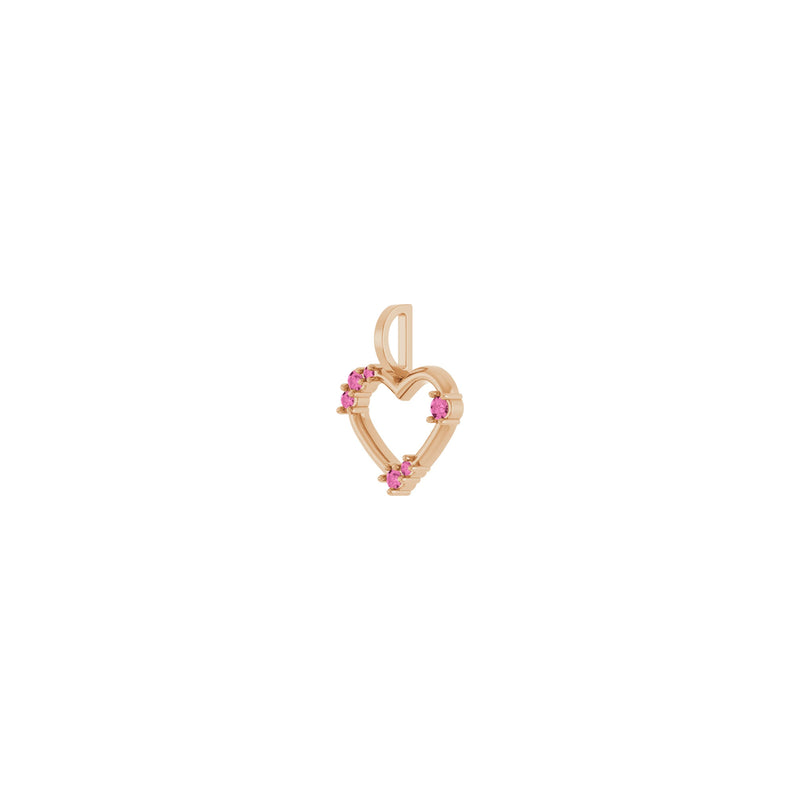 Pink Sapphire Accented Heart Outline Pendant (Rose 14K) diagonal - Popular Jewelry - New York