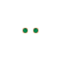 Round Emerald Beaded Cushion Setting Earrings (Rose 14K) front - Popular Jewelry - New York