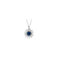 Natural Blue Sapphire and Marquise Diamond Halo Necklace