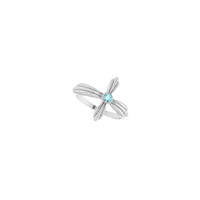 Natural Blue Zircon Sideways Ribbed Cross Ring
