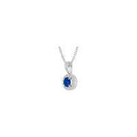 Natural Round Blue Sapphire and Diamond Halo Necklace