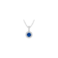 Natural Round Blue Sapphire and Diamond Halo Necklace