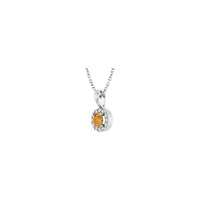 Natural Round Citrine and Diamond Halo Necklace
