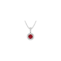 Natural Round Ruby and Diamond Halo Necklace