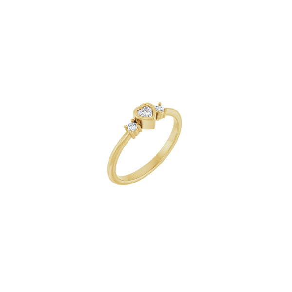 Main view of a 14k yellow gold Bezel-Set Heart Diamond Three Stone Ring