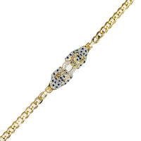 Blue Sapphire Accented Panther Heads Bracelet (14K)