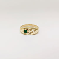CZ Flower Textured Baby/Kid Oval Signet Ring (14K)