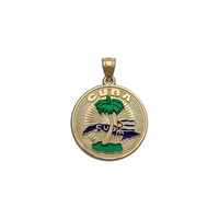 Cuba Palm Tree and Map Enamel Medallion Pendant (14K)