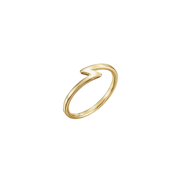 Main view of a shiny 14K yellow gold Lightning Stackable Ring