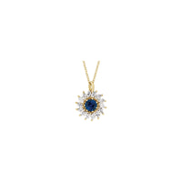Natural Blue Sapphire and Marquise Diamond Halo Necklace
