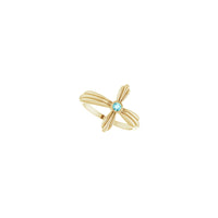 Natural Blue Zircon Sideways Ribbed Cross Ring