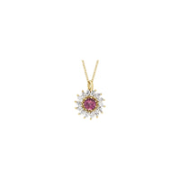 Natural Pink Tourmaline and Marquise Diamond Halo Necklace