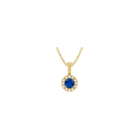 Natural Round Blue Sapphire and Diamond Halo Necklace