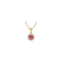 Natural Round Pink Tourmaline and Diamond Halo Necklace