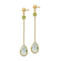 Peridot and Green Quartz Dangle Drop Earrings (14K)