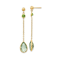 Peridot and Green Quartz Dangle Drop Earrings (14K)