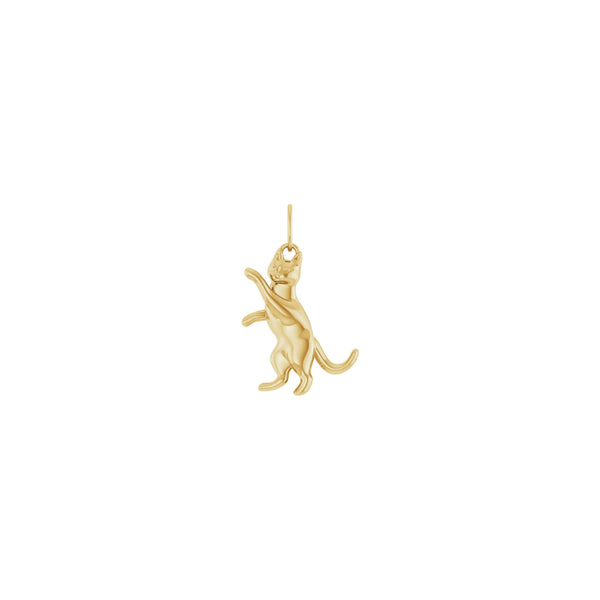Front view of a playful cat pendant made with 14k yellow gold