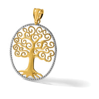 Scrolling Tree Beaded Frame Pendant (14K)