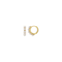 White Freshwater Pearl Huggie Hoop Earrings (14K)