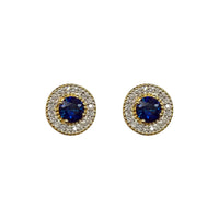 Blue Sapphire & Diamond Round Stud Earrings (14K)