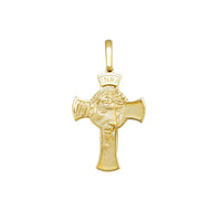 Textured Diamond cuts-Matte Jesus Head Cross Pendant (14K)