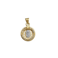 Miniature Zirconia Two-Tone Virgin Mary Round Pendant (14K)