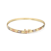 Tricolor Heart Brushed-Finish Diamond Cuts Bangle Bracelet (14K).