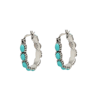 Turquoise Beads Hoop Earrings (Silver)